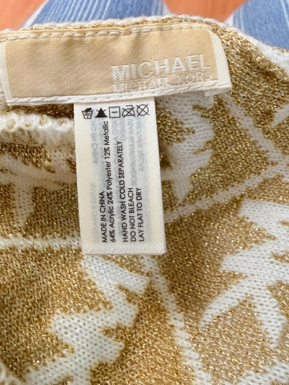 MICHAEL by MICHAEL KORS Logo Beanie Hat, Cream/Gold Metallic, One Size Like New